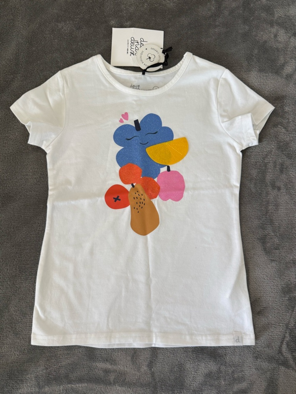 Deux Par Deux Girls Graphic T-Shirt Size 7 White Fruit Print Top NWT